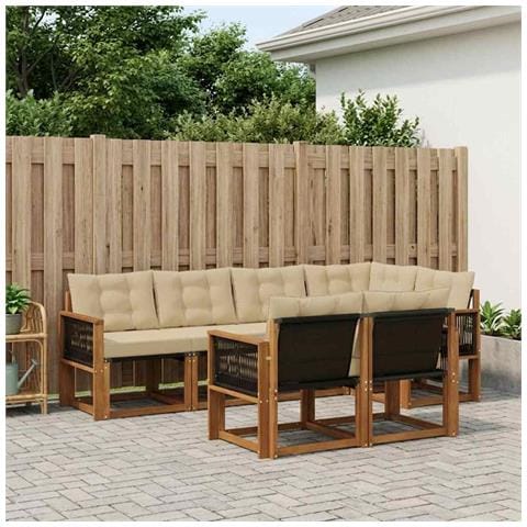 Set di divani da esterno con cuscino 7 pcs Naturale e Beige - Foto 2