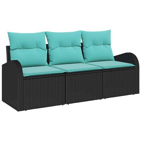 Set Divano da Giardino 3 pcs Nero e turchese Poly Rattan - Foto 1
