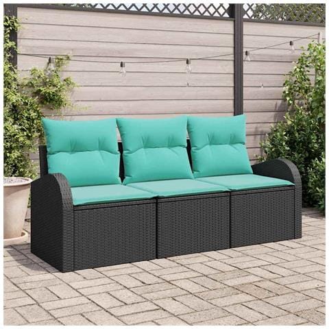 Set Divano da Giardino 3 pcs Nero e turchese Poly Rattan - Foto 2