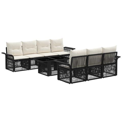 Set Divano da Giardino 8 pz Nero e Bianco Crema polyrattan - Foto 1