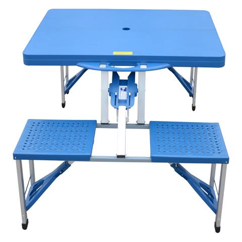 Tavolino da Campeggio in Alluminio con 4 Sedie, Richiudibile a Valigetta, Colore Blu 135.5x84.5x66 cm - Foto 7