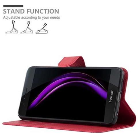 Cadorabo Custodia Compatibile Con Honor 8 In Rosso Carminio - Coperchio Protettiva Con Chiusura Magnetica, Funzione Stand E Tasca Per Le Carte - Foto 2