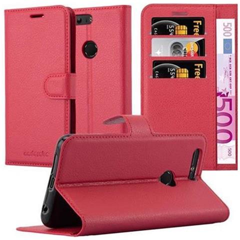 Cadorabo Custodia Compatibile Con Honor 8 In Rosso Carminio - Coperchio Protettiva Con Chiusura Magnetica, Funzione Stand E Tasca Per Le Carte - Foto 1