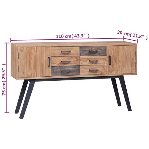 Madia 110x30x75 cm in Legno Massello di Teak - Foto 2