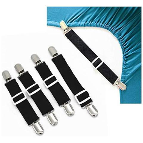 Letto Regolabile Foglio Fissaggio Bretelle Fornita Clip Sheet Scheda Giarrettiere Pinze In Foglia Con Supporto Elastico Cinghie Nero (4 Pacchetti Set) - Foto 1