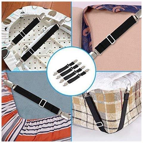 Letto Regolabile Foglio Fissaggio Bretelle Fornita Clip Sheet Scheda Giarrettiere Pinze In Foglia Con Supporto Elastico Cinghie Nero (4 Pacchetti Set) - Foto 4