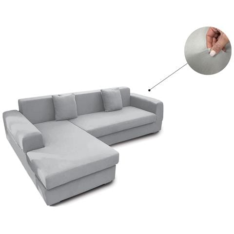 Copridivano Antimacchia Elasticizzato Penisola Componibile Tinta Unita Modello Perfetto 2+4 Grigio Chiaro - Foto 10