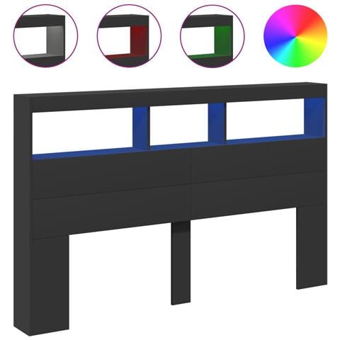 Testiera Con Contenitore A Led Nera 160x17x102 Cm - Foto 2