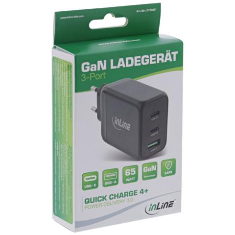 Alimentatore USB PD, caricatore GaN, 3 porte, doppia porta USB-C + USB-A - Foto 2