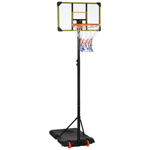 Canestro Basket per Bambini 6-14 Anni, Altezza Regolabile 2.1-2.4 m, Ruote e Base Riempibile, Giallo - Foto 1
