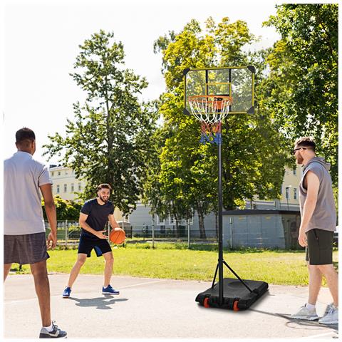 Canestro Basket per Bambini 6-14 Anni, Altezza Regolabile 2.1-2.4 m, Ruote e Base Riempibile, Giallo - Foto 6