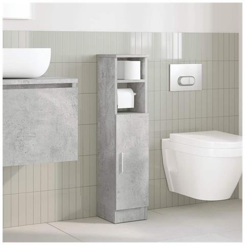 Mobile Da Bagno Con Portarotolo Grigio Cemento 20,5x22x90 Cm - Foto 3