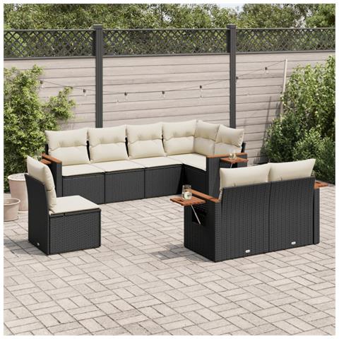 Set Divani Da Giardino Con Cuscini 8 Pz Nero In Polyrattan - Foto 1