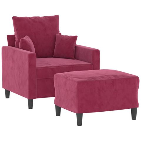 Poltrona Con Poggiapiedi Rosso Vino 60 Cm In Velluto - Foto 3