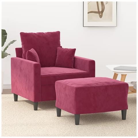 Poltrona Con Poggiapiedi Rosso Vino 60 Cm In Velluto - Foto 1