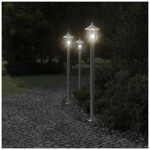 Lusso Casadino -  Lampade Da Terra Per Esterni 3 Pz Argento 120cm In Acciaio Inox - Foto 2