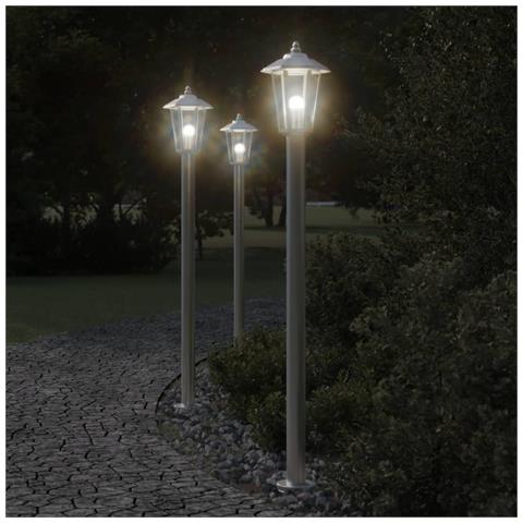 Lusso Casadino -  Lampade Da Terra Per Esterni 3 Pz Argento 120cm In Acciaio Inox - Foto 7