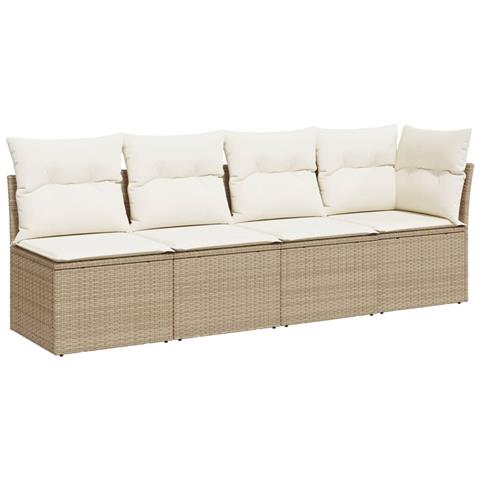Divano Da Giardino Con Cuscini A 4 Posti Beige In Polyrattan - Foto 1