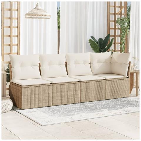 Divano Da Giardino Con Cuscini A 4 Posti Beige In Polyrattan - Foto 2
