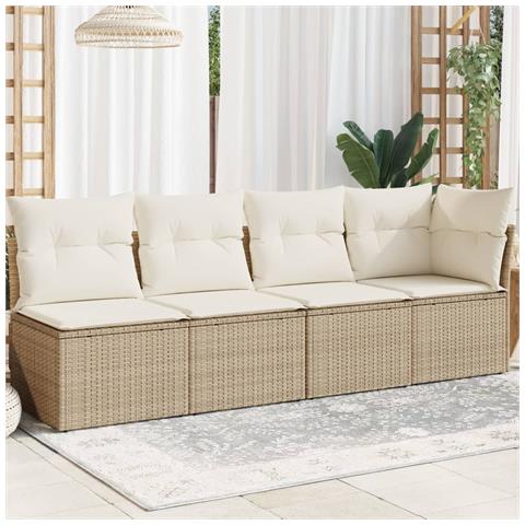 Divano Da Giardino Con Cuscini A 4 Posti Beige In Polyrattan - Foto 8