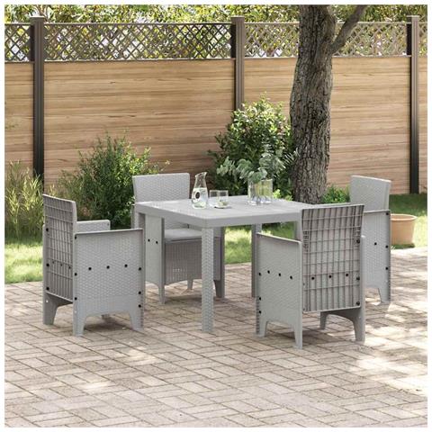 Set pranzo giardino 5 pezzi con cuscini grigio chiaro polyrattan - Foto 2