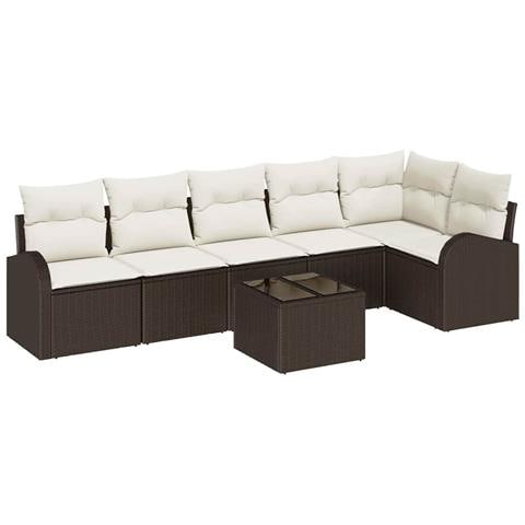 Set di divani da giardino 6 pezzi con cuscini in rattan poliestere grigio - Foto 1