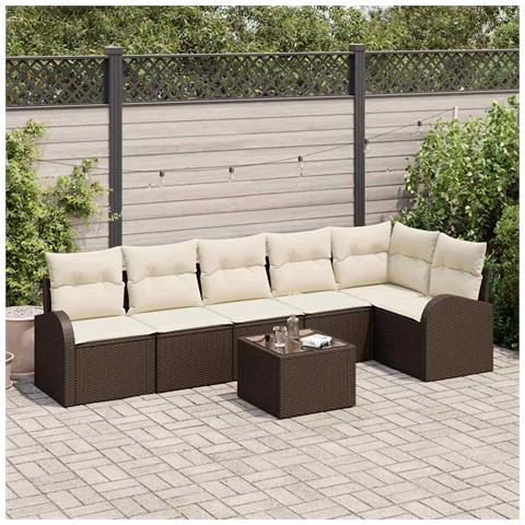 Set di divani da giardino 6 pezzi con cuscini in rattan poliestere grigio - Foto 2