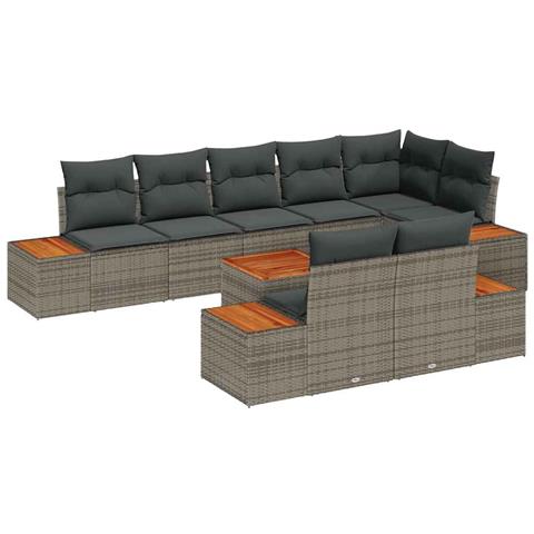 Set Divano da Giardino 9 Pezzi con Cuscini Grigio Polyrattan Acacia - Foto 1