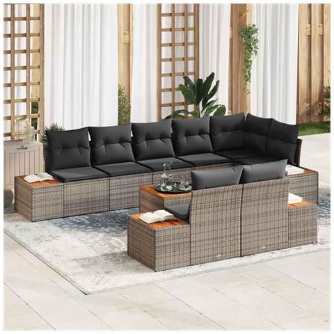 Set Divano da Giardino 9 Pezzi con Cuscini Grigio Polyrattan Acacia - Foto 2