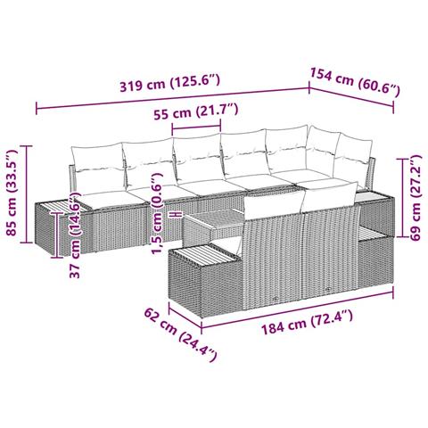 Set Divano da Giardino 9 Pezzi con Cuscini Grigio Polyrattan Acacia - Foto 9