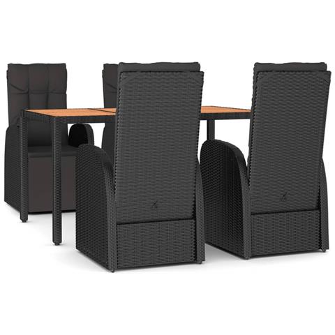 Set Pranzo Giardino 5pz Nero Polyrattan Legno Massello Acacia - Foto 1