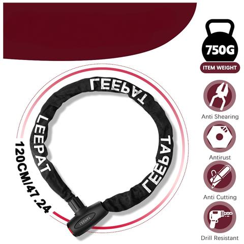 Lucchetto Per Bicicletta A Catena Con Combinazione A 5 Cifre 120 Cm 2 Chiavi Acciaio Temperato - Foto 5