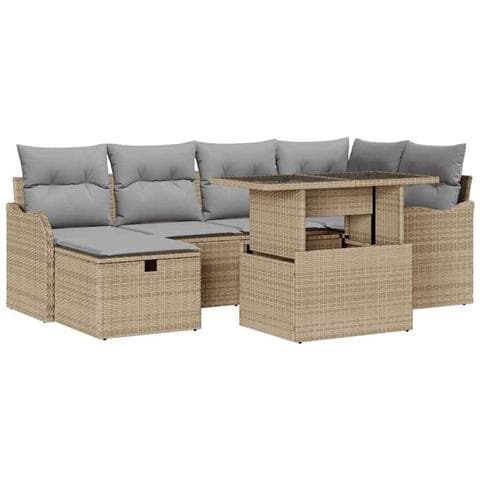 Set Divano da Giardino con cuscino 7 pcs Beige Poly Rattan - Foto 1