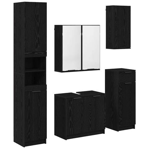 Set di mobili per il bagno 5 pcs Rovere Nero Legno multistrato - Foto 1