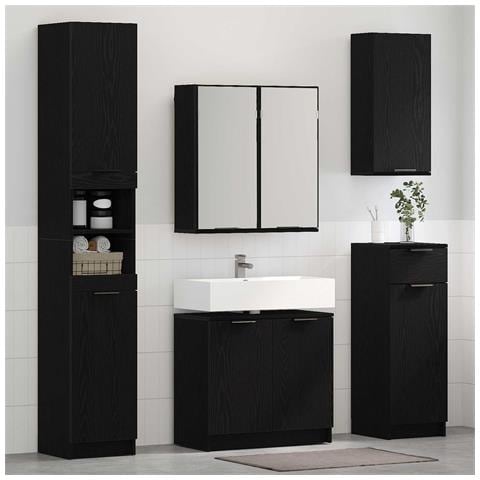 Set di mobili per il bagno 5 pcs Rovere Nero Legno multistrato - Foto 2