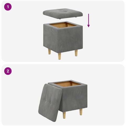 Pouf contenitore Grigio scuro 40 x 40 x 45 cm Velluto - Foto 9