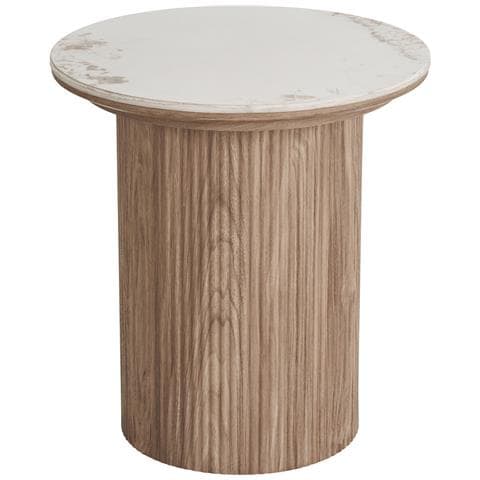 Tavolino Da Appoggio Athens Piano In Ceramica Bianca Su Base Legno Ø45x50 Cm - Foto 1
