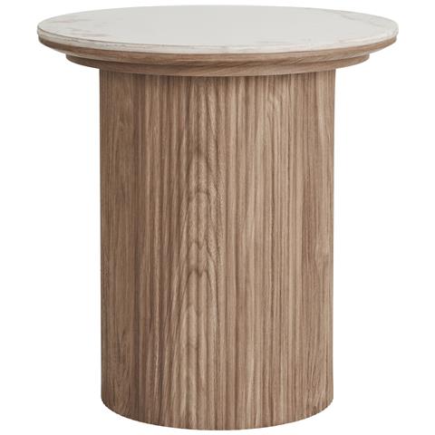 Tavolino Da Appoggio Athens Piano In Ceramica Bianca Su Base Legno Ø45x50 Cm - Foto 2