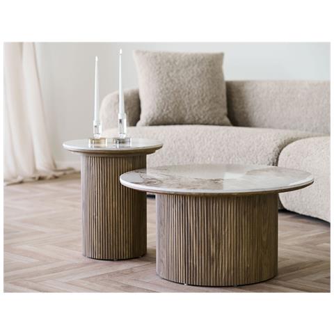 Tavolino Da Appoggio Athens Piano In Ceramica Bianca Su Base Legno Ø45x50 Cm - Foto 6