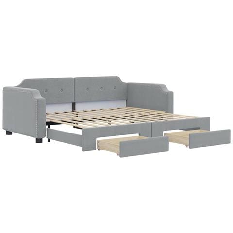 Divano Letto Estraibile Cassetti Grigio Chiaro 100x190 Tessuto - Foto 1