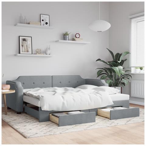 Divano Letto Estraibile Cassetti Grigio Chiaro 100x190 Tessuto - Foto 2