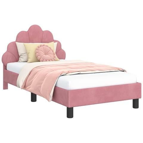 Struttura letto bambini con testata Rosa 80 x 160 cm Velluto - Foto 1