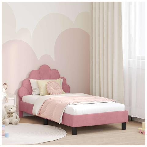 Struttura letto bambini con testata Rosa 80 x 160 cm Velluto - Foto 2