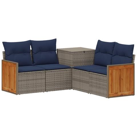 Set di divani 5 pz Grigio e Blu Navy Rattan sintetico e Acciaio - Foto 1