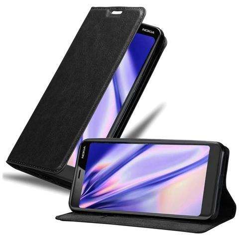Custodia Compatibile Con Nokia 5.1 2018 In Nero Di Notte - Coperchio Protettiva Con Chiusura Magnetica, Funzione Stand E Tasca Per Le Carte - Foto 1