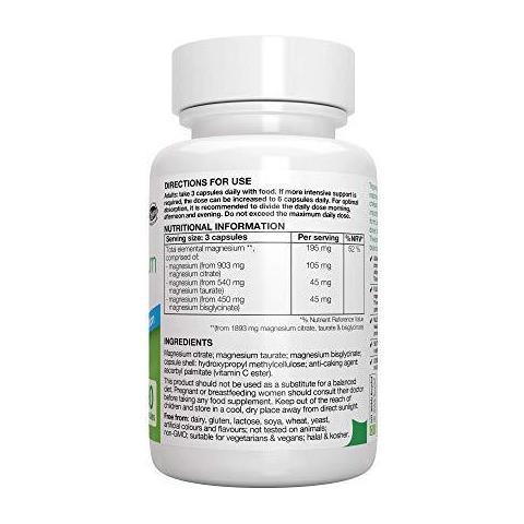 Triple Magnesio Complex Chelato Magnesio Integratore Con Magnesio Citrato Bisglicinato Taurato Vegan 90 Capsule - Foto 4