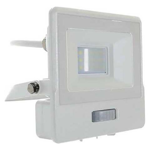 V-tac Vt-118s-1 Faro Led 10w Chip Samsung Con Sensore Di Movimento Pir E Crepuscolare Bianco Freddo 6500k Slim Alluminio Bianco Ip65 - Sku 20294 - Foto 1