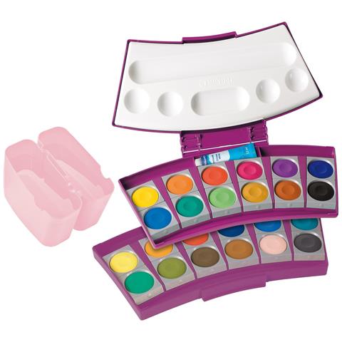 Deckfarbkasten Procolor 735, 24 Farben, Beere /rosa 2 Abnehmbare Wasserboxen, 24 Farbschlchen, Herausnehmbare - 1 Stck (701211) - Foto 1