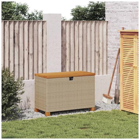 Contenitore Giardino Beige 80x40x48cm Polyrattan E Legno Acacia - Foto 3