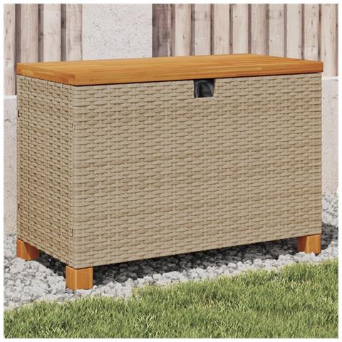 Contenitore Giardino Beige 80x40x48cm Polyrattan E Legno Acacia - Foto 1